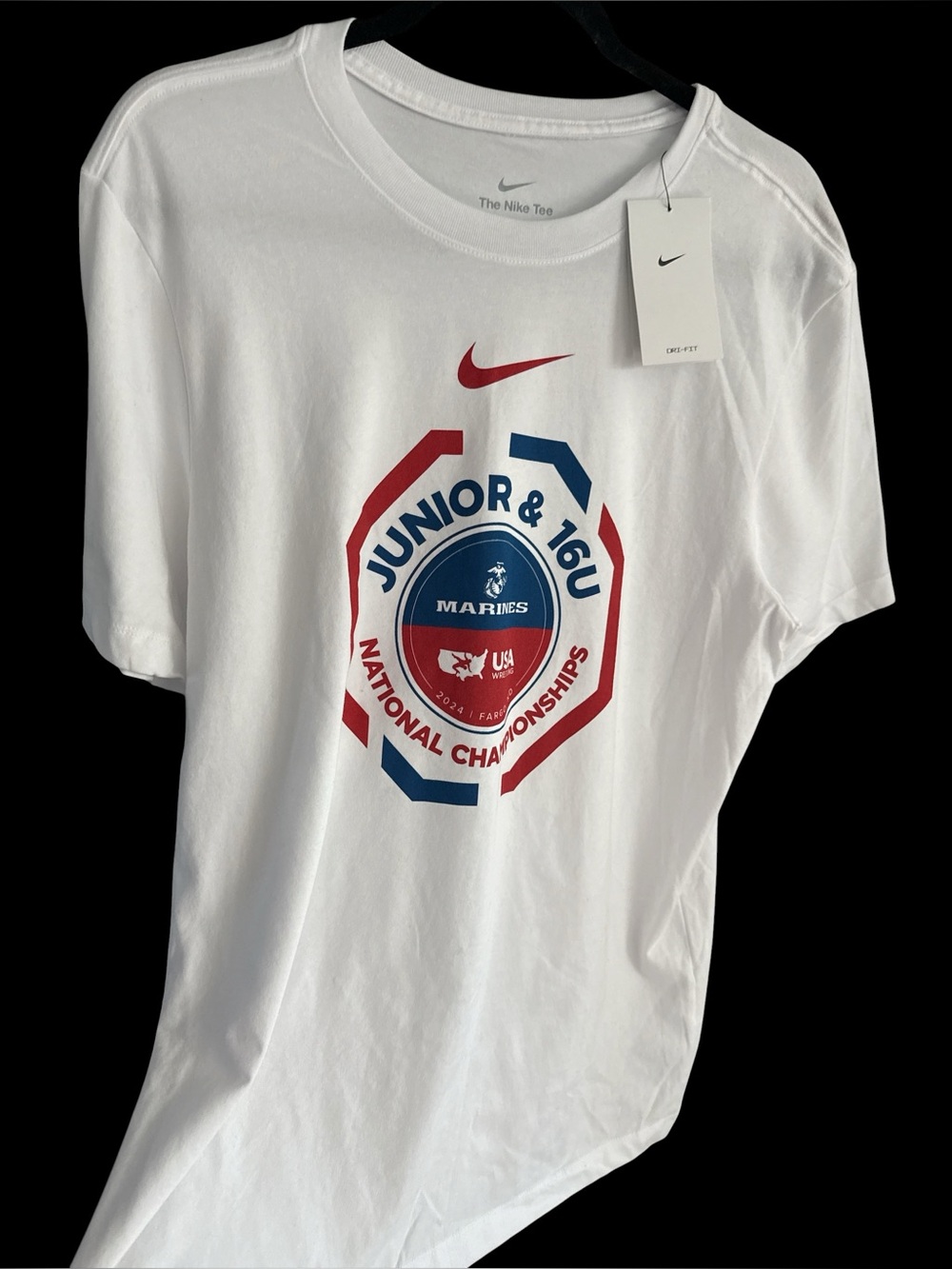Nike White Short Sleeve Tee with Red & Blue Championship Graphic